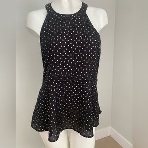 Metallic polka dot peplum top